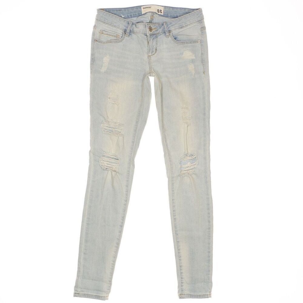 Garage Jegging Size 3 Juniors Distressed Blue Denim Stretch Measures 28 x 30